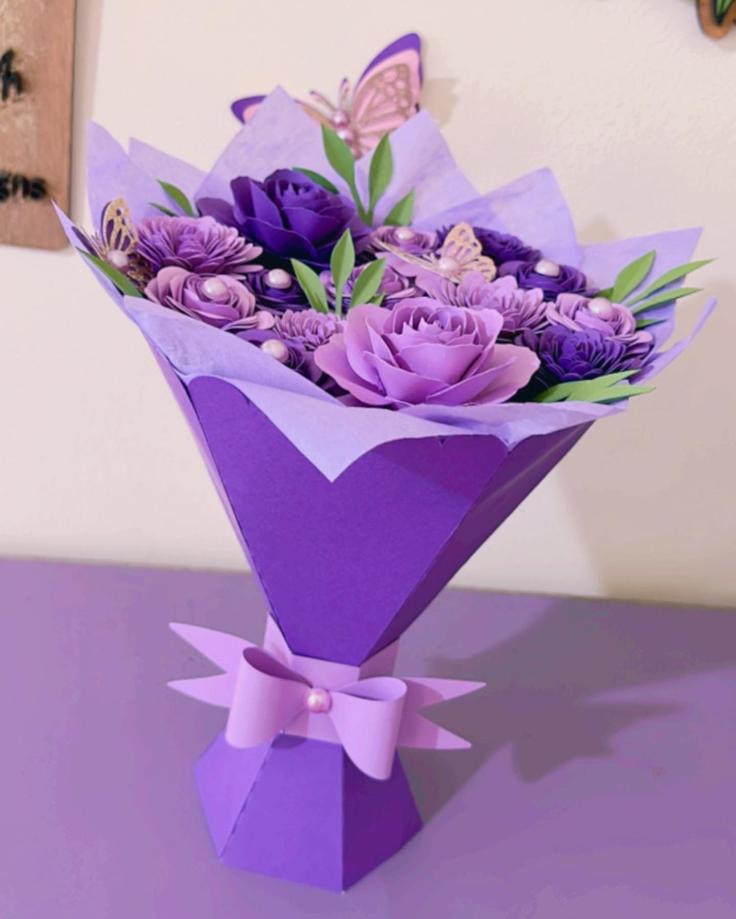 1 Purple Big Rose with Leaf Paper Craft Flowers - Pack of 72 - CB Flowers  & Crafts